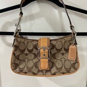 Vintage Coach Signature Brown and Tan Shoulder Bag